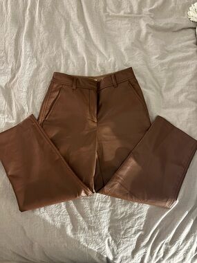 Babaton Brown Faux Leather crop Trousers